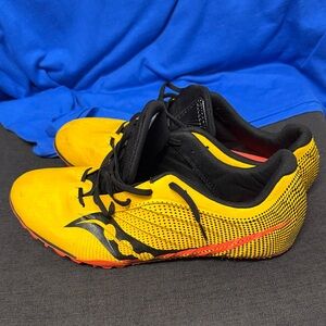 Saucony Men's Yellow Athletic Track Spikes with Black and Red Accents